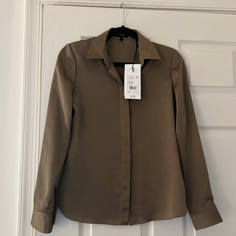 Theory Dark Beige Satin Shirt